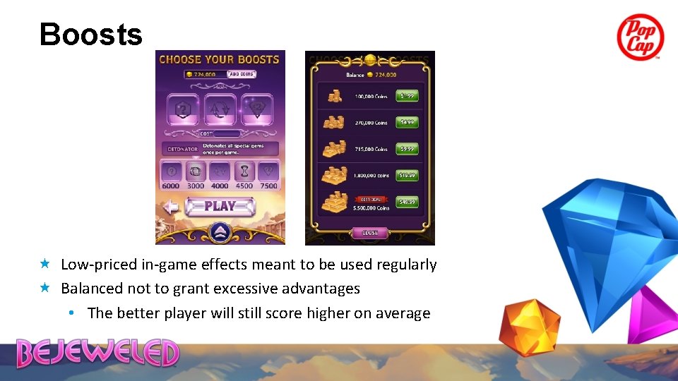 Boosts Low-priced in-game effects meant to be used regularly Balanced not to grant excessive