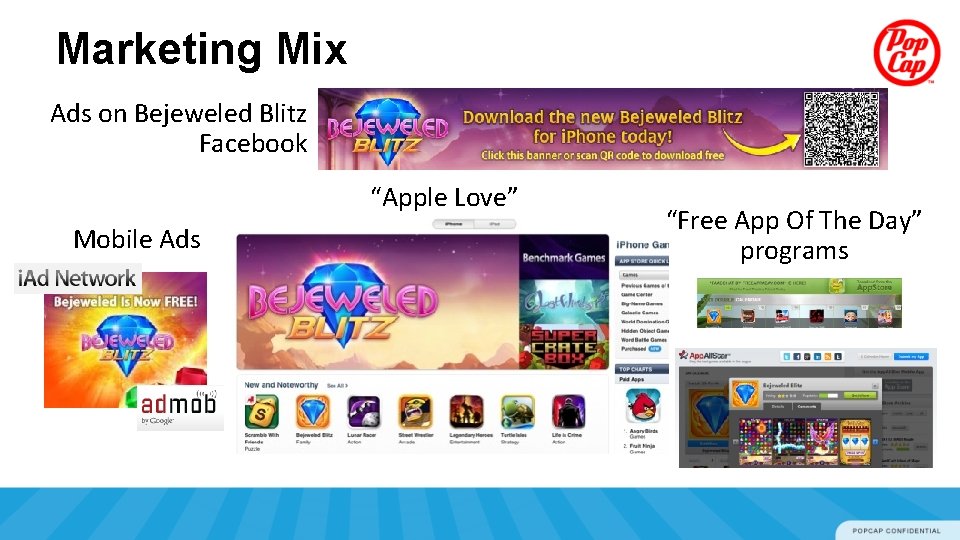 Marketing Mix Ads on Bejeweled Blitz Facebook “Apple Love” Mobile Ads “Free App Of