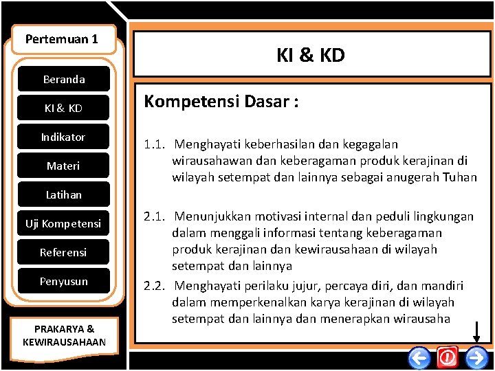 Pertemuan 1 KI & KD Beranda KI & KD Indikator Materi Kompetensi Dasar :