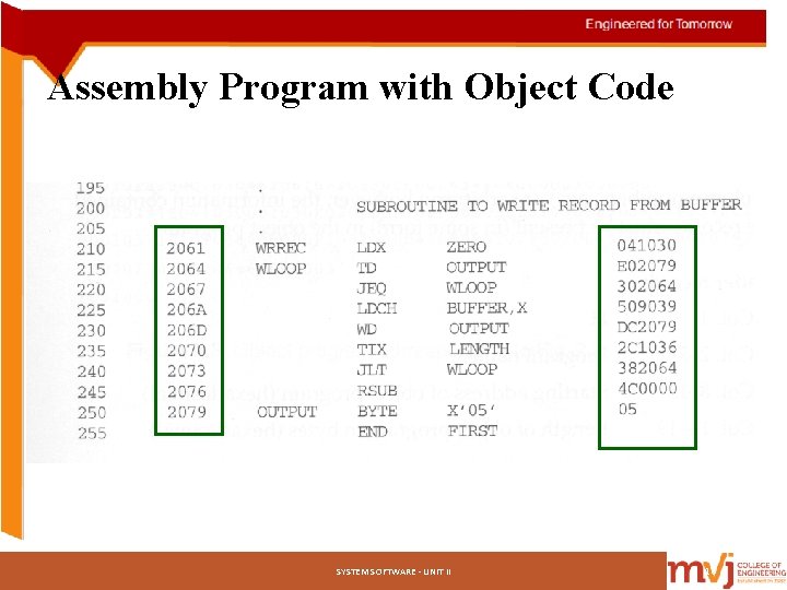 Assembly Program with Object Code SYSTEM SOFTWARE - UNIT II 16 Assembly Program with Object Code SYSTEM SOFTWARE - UNIT II 16