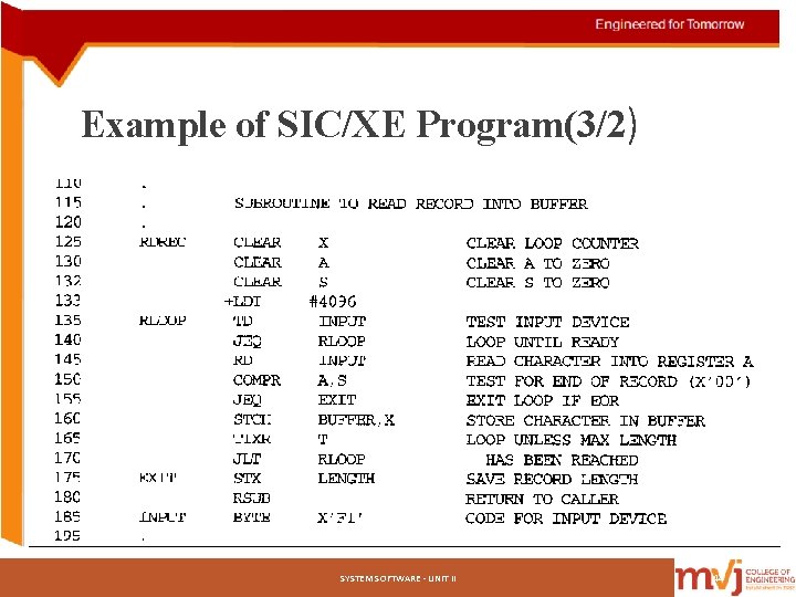 Example of SIC/XE Program(3/2) SYSTEM SOFTWARE - UNIT II 44 Example of SIC/XE Program(3/2) SYSTEM SOFTWARE - UNIT II 44