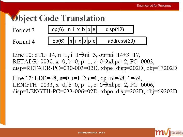 Object Code Translation Format 3 op(6) n i x b p e Format 4 Object Code Translation Format 3 op(6) n i x b p e Format 4