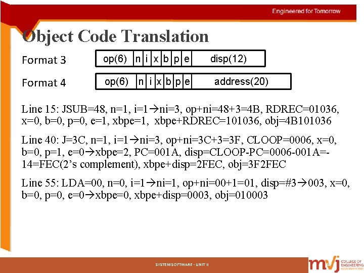 Object Code Translation Format 3 op(6) n i x b p e Format 4 Object Code Translation Format 3 op(6) n i x b p e Format 4