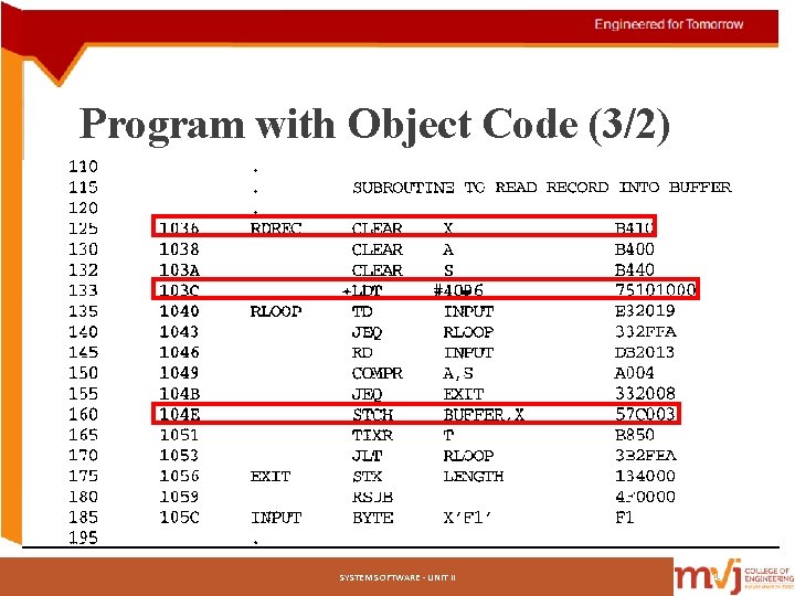 Program with Object Code (3/2) SYSTEM SOFTWARE - UNIT II 49 Program with Object Code (3/2) SYSTEM SOFTWARE - UNIT II 49