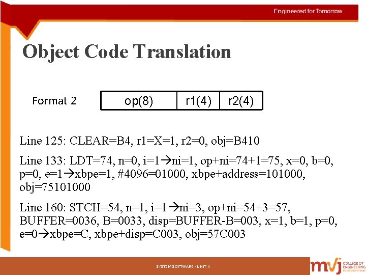Object Code Translation Format 2 op(8) r 1(4) r 2(4) Line 125: CLEAR=B 4, Object Code Translation Format 2 op(8) r 1(4) r 2(4) Line 125: CLEAR=B 4,