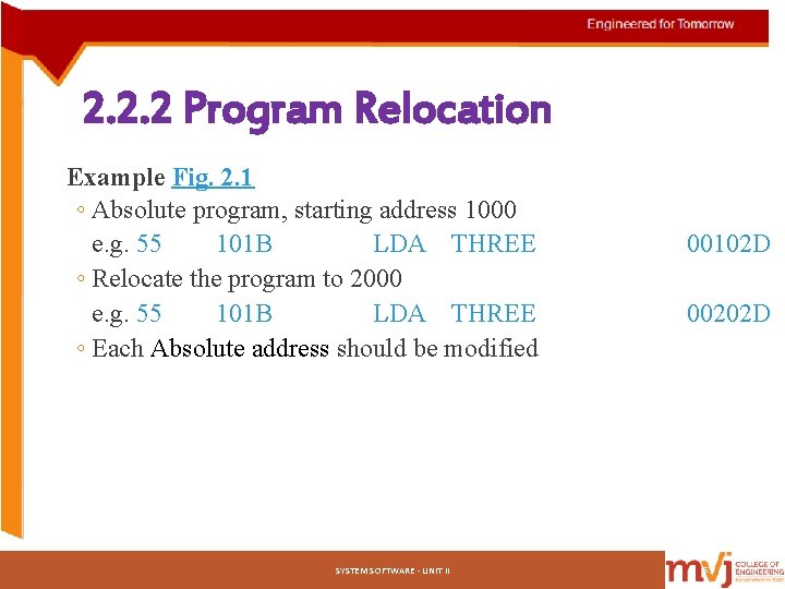2. 2. 2 Program Relocation Example Fig. 2. 1 ◦ Absolute program, starting address 2. 2. 2 Program Relocation Example Fig. 2. 1 ◦ Absolute program, starting address