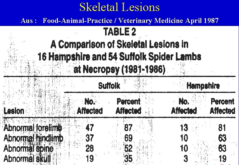 Skeletal Lesions Aus : Food-Animal-Practice / Veterinary Medicine April 1987 Klaus Textor 