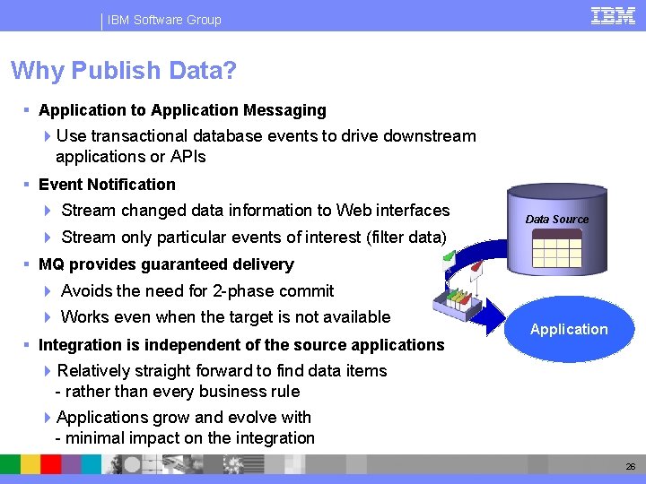 IBM Software Group Why Publish Data? § Application to Application Messaging 4 Use transactional