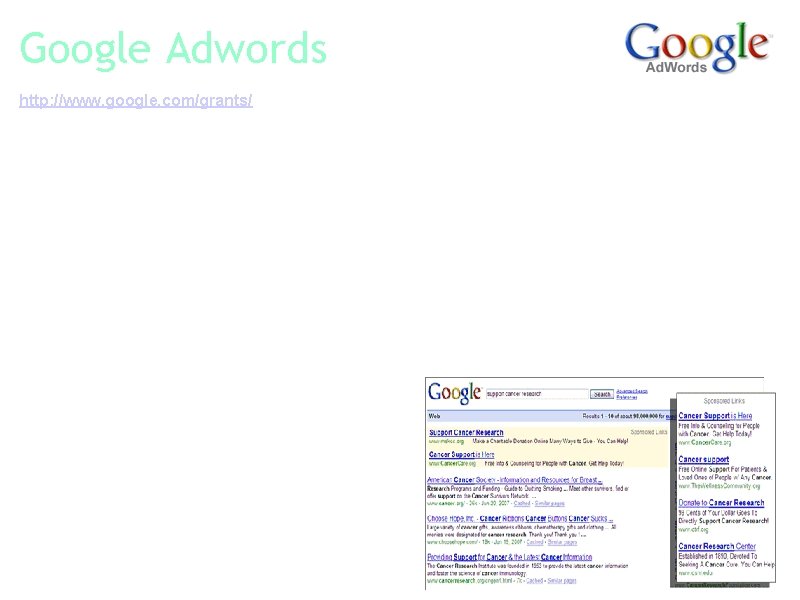 Google Adwords http: //www. google. com/grants/ Google Ad. Words enables advertisers to reach the