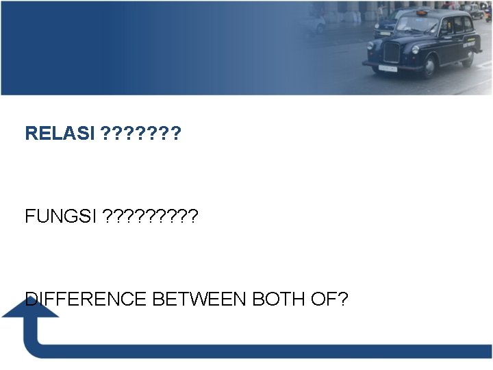 Relasi RELASI ? ? ? ? FUNGSI ? ? ? ? ? DIFFERENCE BETWEEN Relasi RELASI ? ? ? ? FUNGSI ? ? ? ? ? DIFFERENCE BETWEEN