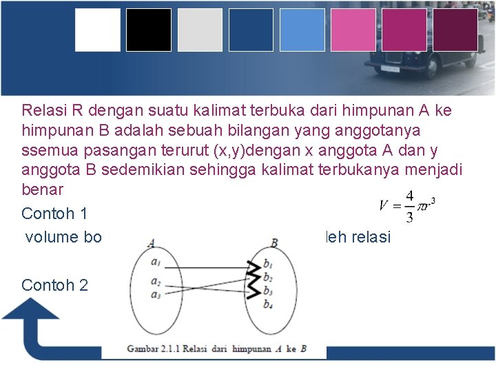 RELASI Relasi R dengan suatu kalimat terbuka dari himpunan A ke himpunan B adalah RELASI Relasi R dengan suatu kalimat terbuka dari himpunan A ke himpunan B adalah