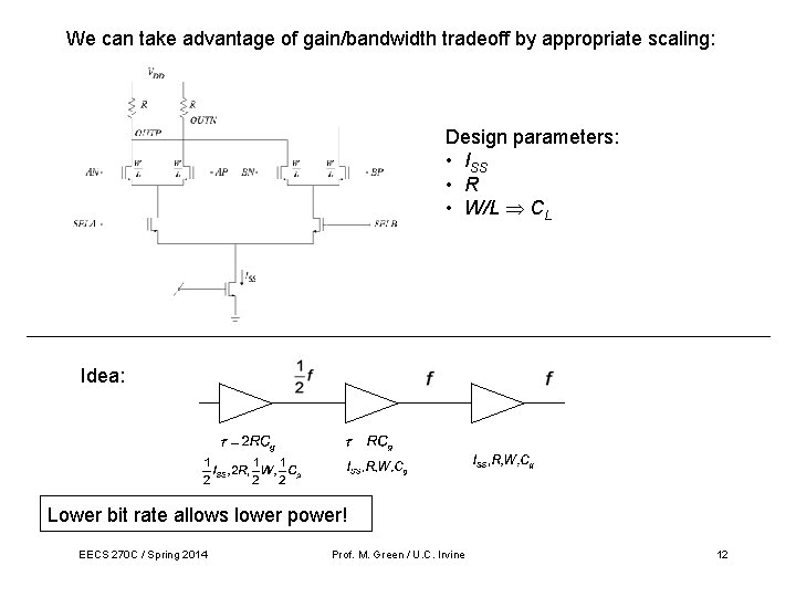 We can take advantage of gain/bandwidth tradeoff by appropriate scaling: Design parameters: • ISS We can take advantage of gain/bandwidth tradeoff by appropriate scaling: Design parameters: • ISS