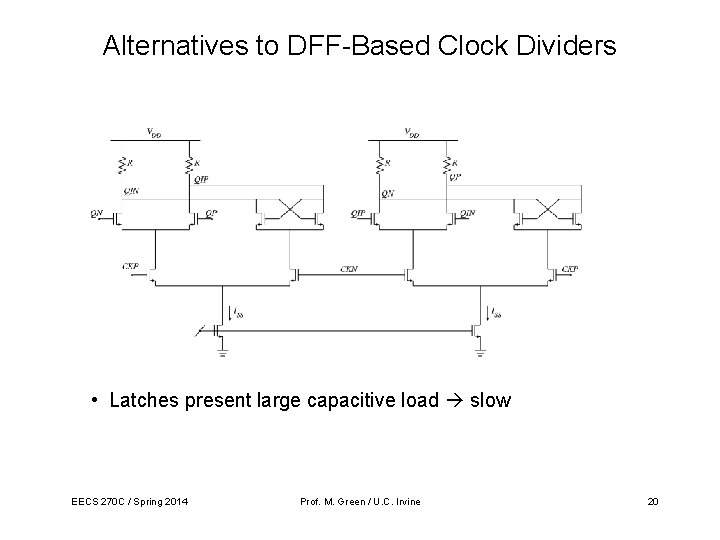 Alternatives to DFF-Based Clock Dividers • Latches present large capacitive load slow EECS 270 Alternatives to DFF-Based Clock Dividers • Latches present large capacitive load slow EECS 270
