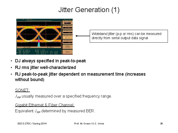Jitter Generation (1) Wideband jitter (p-p or rms) can be measured directly from serial Jitter Generation (1) Wideband jitter (p-p or rms) can be measured directly from serial
