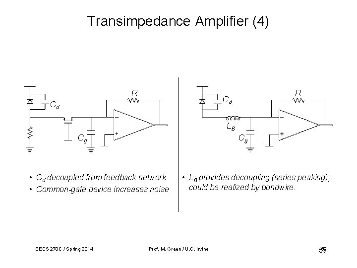 Transimpedance Amplifier (4) R R Cd Cd LB Cg Cg • Cd decoupled from Transimpedance Amplifier (4) R R Cd Cd LB Cg Cg • Cd decoupled from