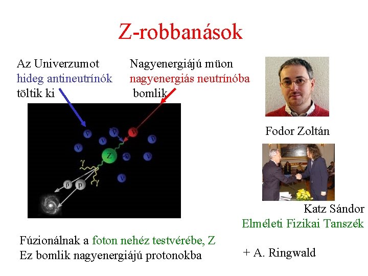 Z-robbanások Az Univerzumot hideg antineutrínók töltik ki Nagyenergiájú müon nagyenergiás neutrínóba bomlik Fodor Zoltán