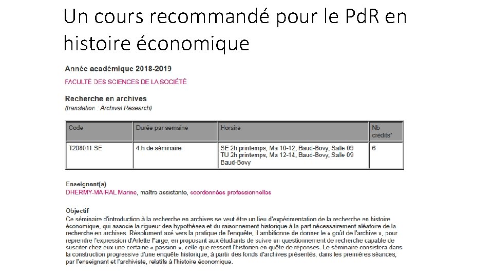 Un cours recommandé pour le Pd. R en histoire économique 