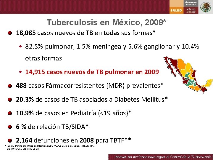 Tuberculosis en México, 2009* 18, 085 casos nuevos de TB en todas sus formas*
