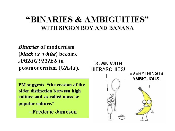 “BINARIES & AMBIGUITIES” WITH SPOON BOY AND BANANA Binaries of modernism (black vs. white)