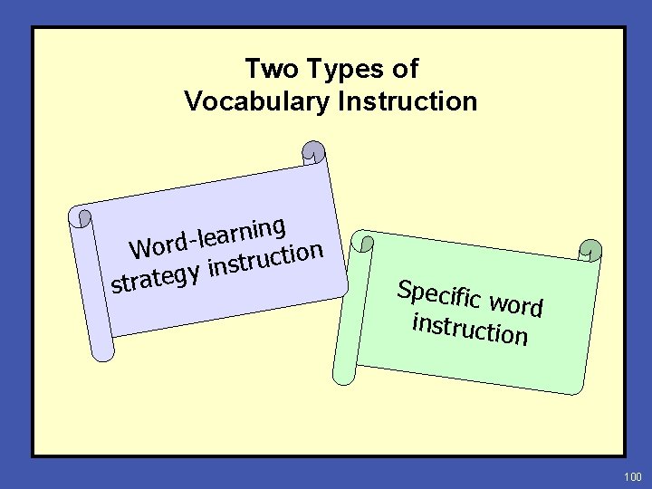 Two Types of Vocabulary Instruction g n i n r a e Word-l truction