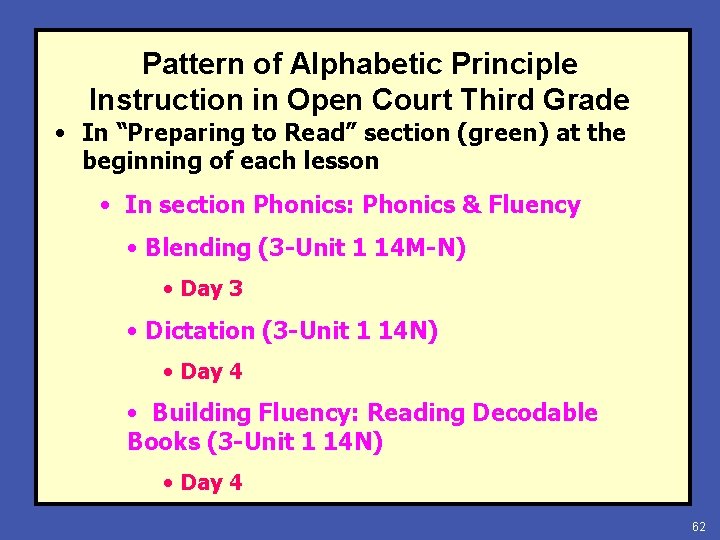 Pattern of Alphabetic Principle Instruction in Open Court Third Grade • In “Preparing to