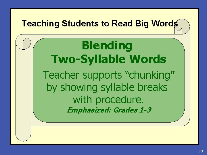 Teaching Students to Read Big Words Blending Two-Syllable Words Teacher supports “chunking” by showing