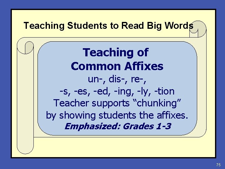 Teaching Students to Read Big Words Teaching of Common Affixes un-, dis-, re-, -s,