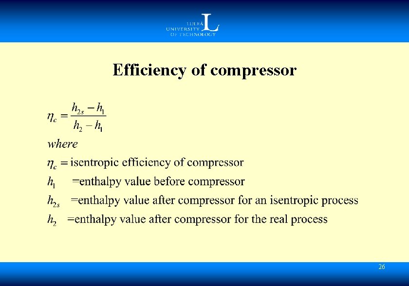 Efficiency of compressor 26 