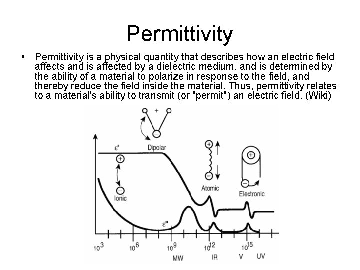Permittivity • Permittivity is a physical quantity that describes how an electric field affects