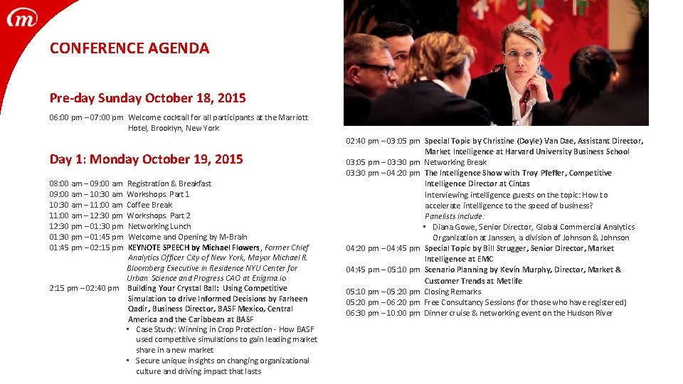 CONFERENCE AGENDA Pre-day Sunday October 18, 2015 06: 00 pm – 07: 00 pm