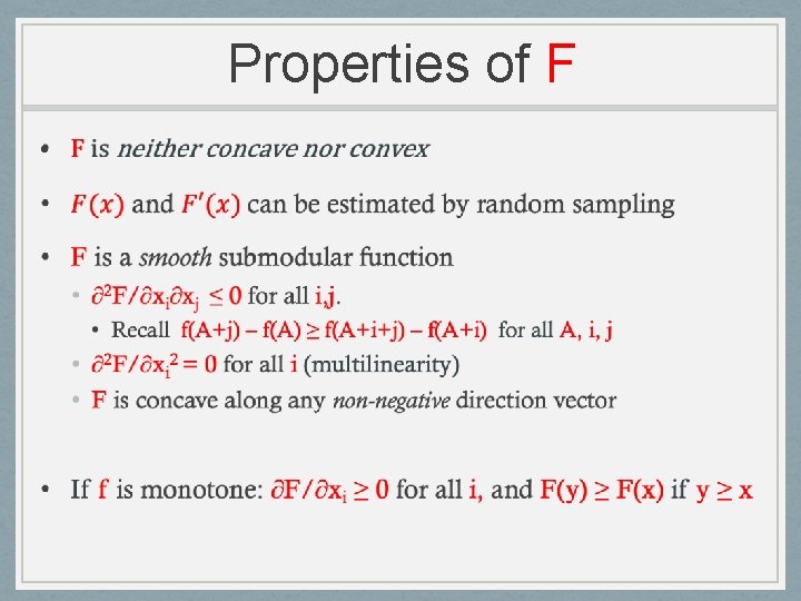 Properties of F • 