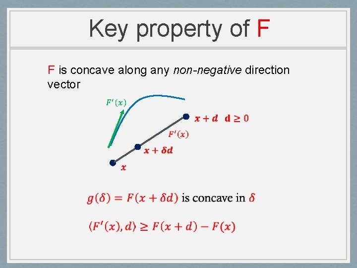 Key property of F F is concave along any non-negative direction vector 