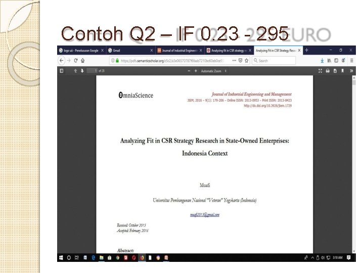 Contoh Q 2 – IF 0. 23 - 295 EURO 