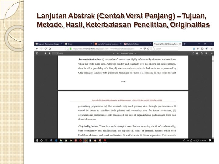 Lanjutan Abstrak (Contoh Versi Panjang) – Tujuan, Metode, Hasil, Keterbatasan Penelitian, Originalitas 