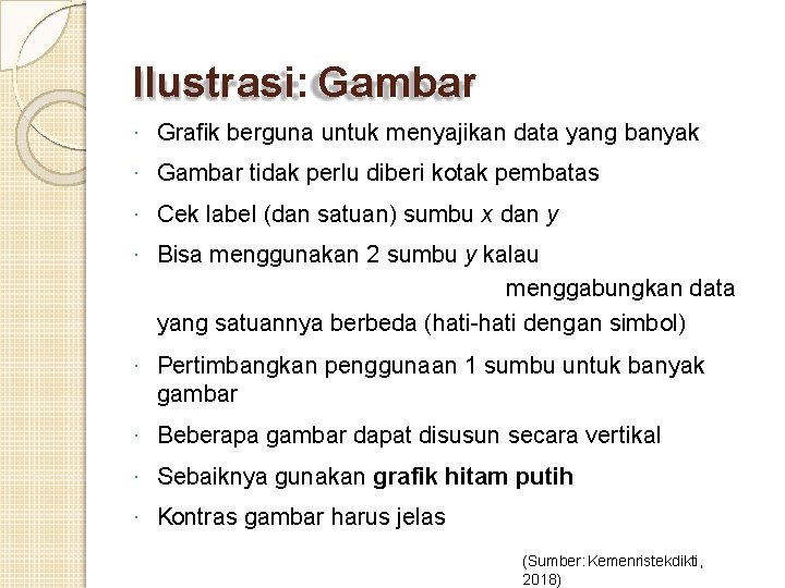 Ilustrasi: Gambar · Grafik berguna untuk menyajikan data yang banyak · Gambar tidak perlu