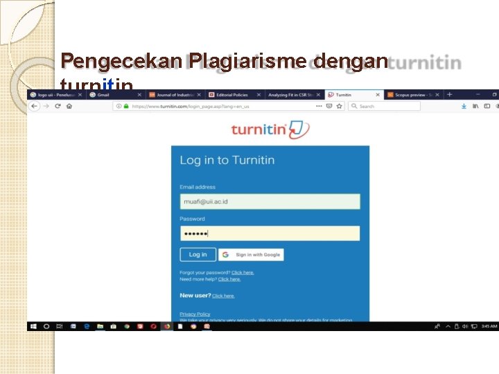 Pengecekan Plagiarisme dengan turnitin 