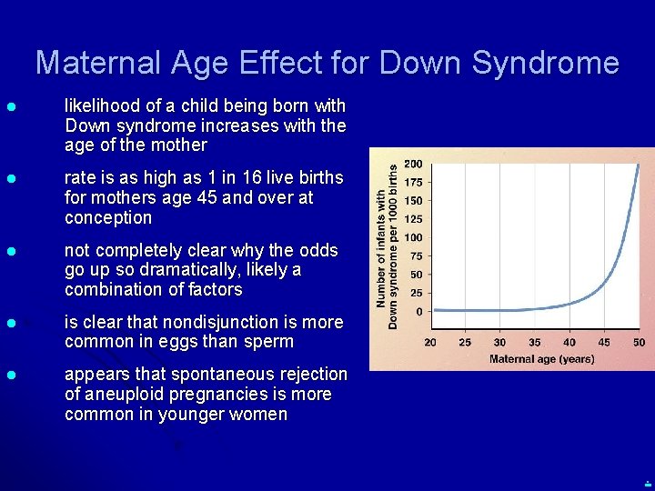 Maternal Age Effect for Down Syndrome l likelihood of a child being born with