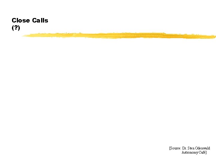 Close Calls (? ) [Source: Dr. Sten Odenwald Astronomy Café] 