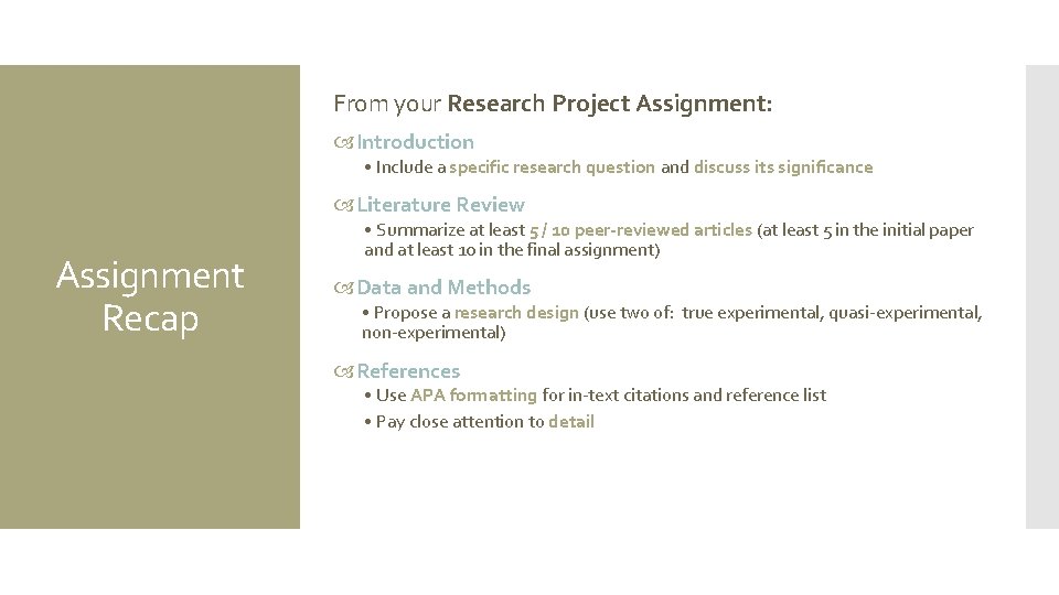 From your Research Project Assignment: Introduction • Include a specific research question and discuss