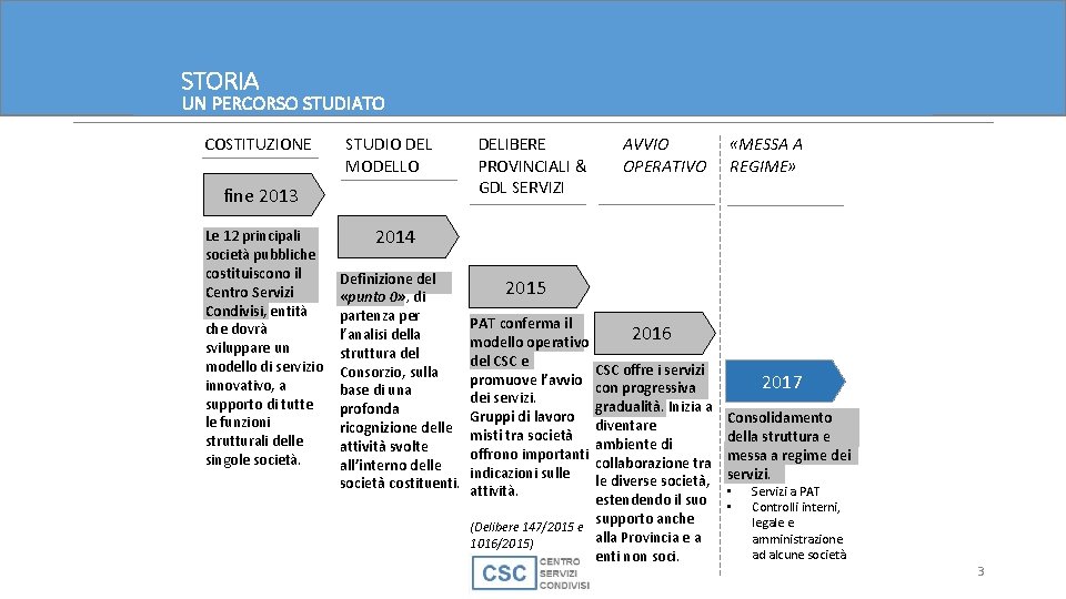 STORIA UN PERCORSO STUDIATO COSTITUZIONE STUDIO DEL MODELLO fine 2013 Le 12 principali società