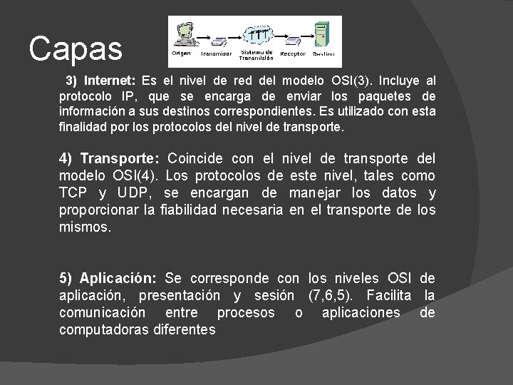 Capas 3) Internet: Es el nivel de red del modelo OSI(3). Incluye al protocolo