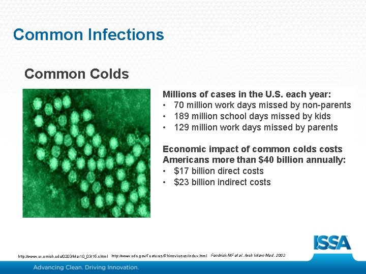 Common Infections Common Colds Millions of cases in the U. S. each year: •