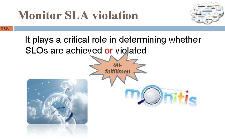 Monitor SLA violation 9 /20 It plays a critical role in determining whether SLOs