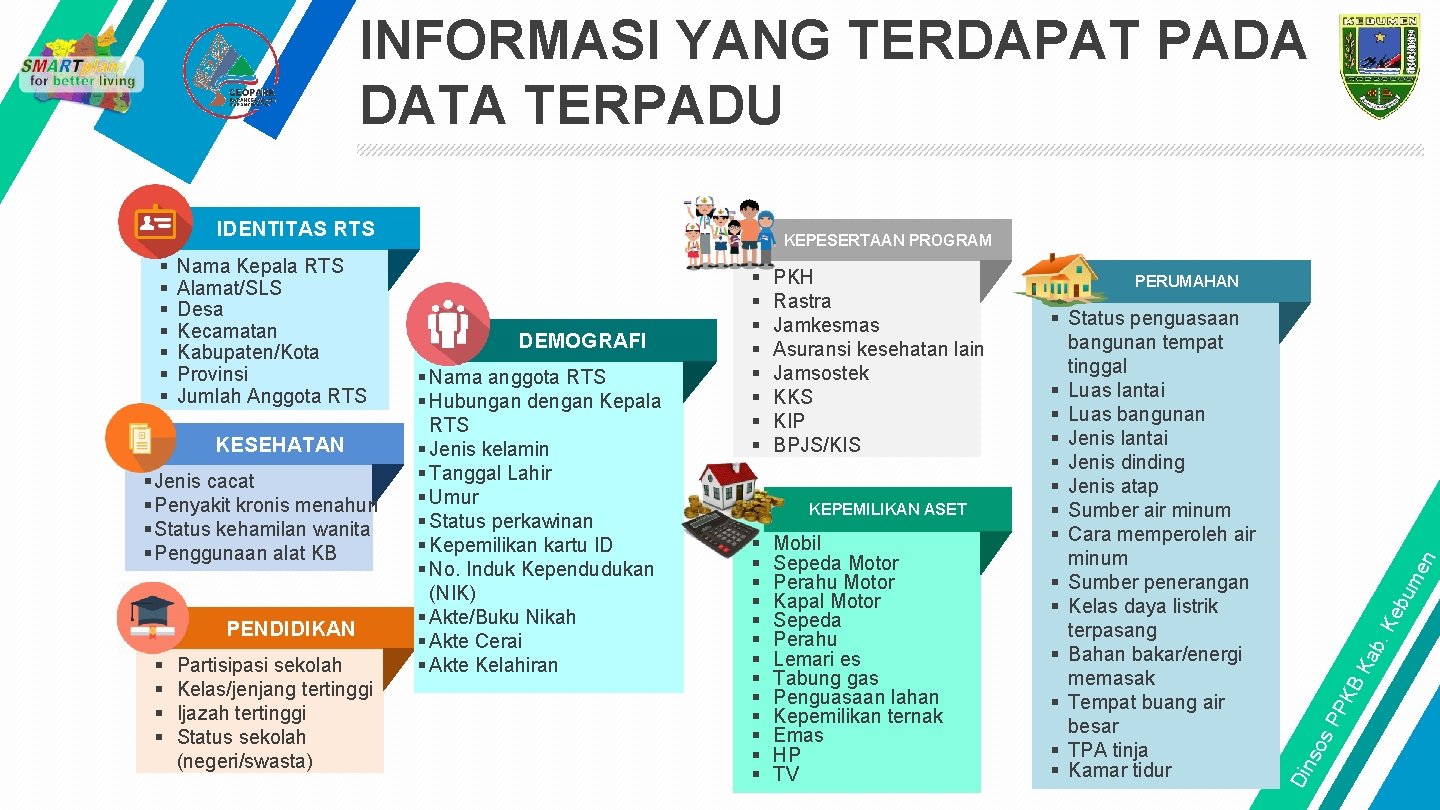 INFORMASI YANG TERDAPAT PADA DATA TERPADU IDENTITAS RTS PENDIDIKAN § § Partisipasi sekolah Kelas/jenjang
