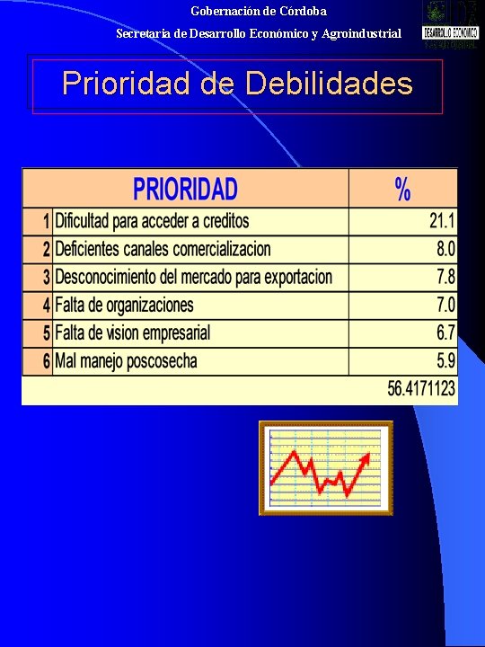 Gobernación de Córdoba Secretaria de Desarrollo Económico y Agroindustrial Prioridad de Debilidades 