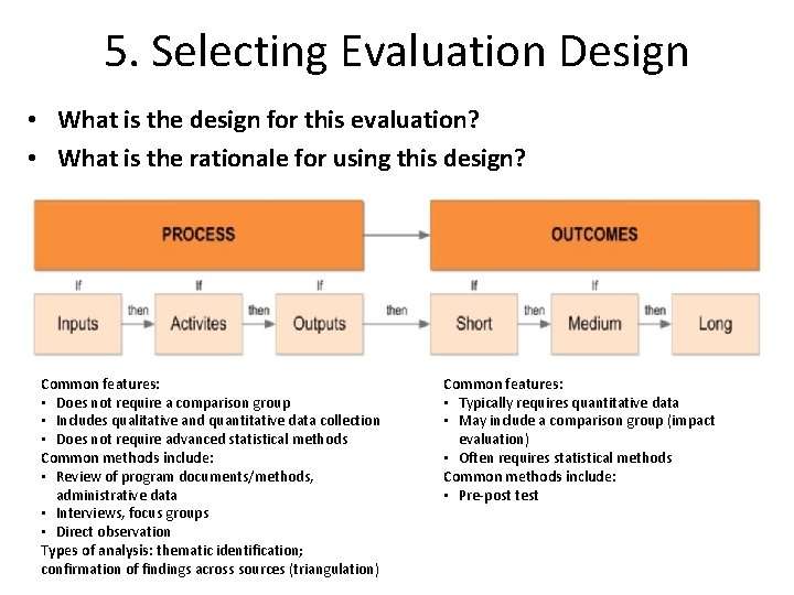 5. Selecting Evaluation Design • What is the design for this evaluation? • What