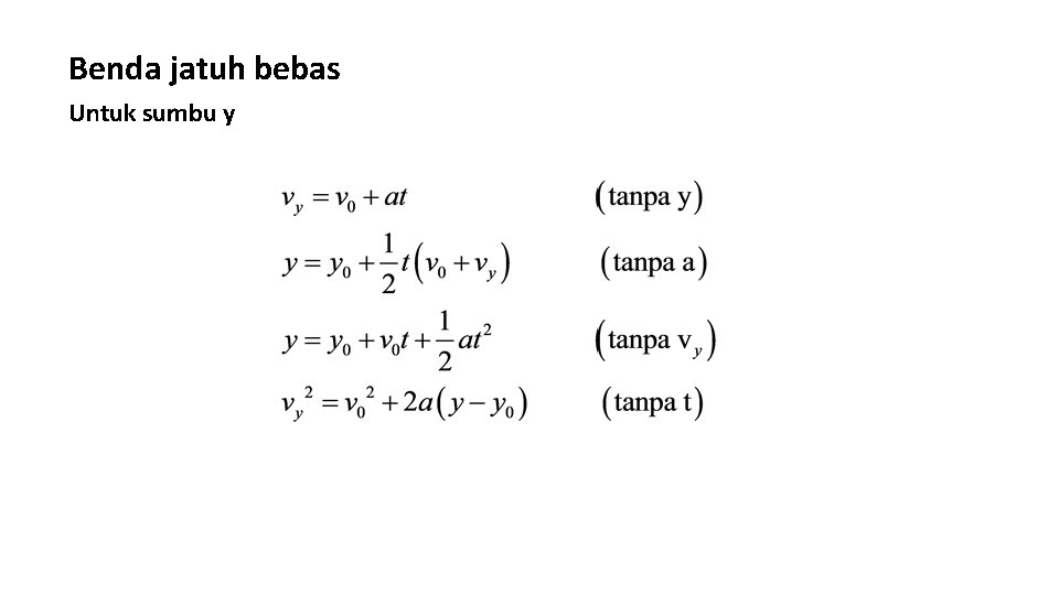 Benda jatuh bebas Untuk sumbu y 