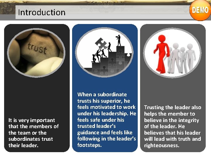 Introduction It is very important that the members of the team or the subordinates