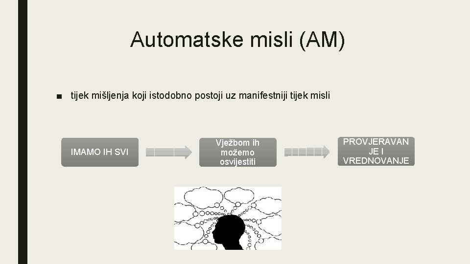 Automatske misli (AM) ■ tijek mišljenja koji istodobno postoji uz manifestniji tijek misli IMAMO