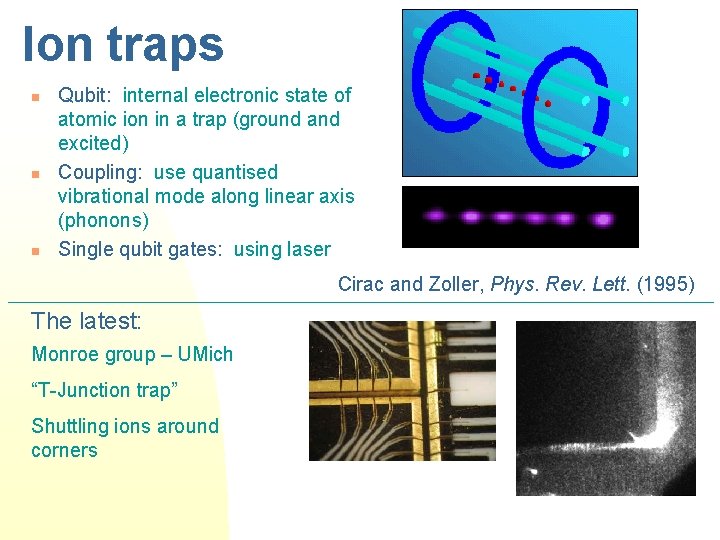 Ion traps n n n Qubit: internal electronic state of atomic ion in a